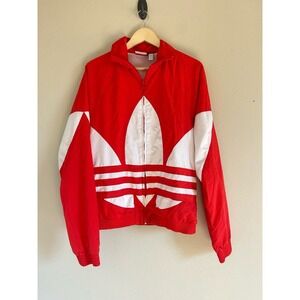 Vtg Adidas Trefoil Red and White Large Logos Windbreaker/Jacket Size Sm Womens